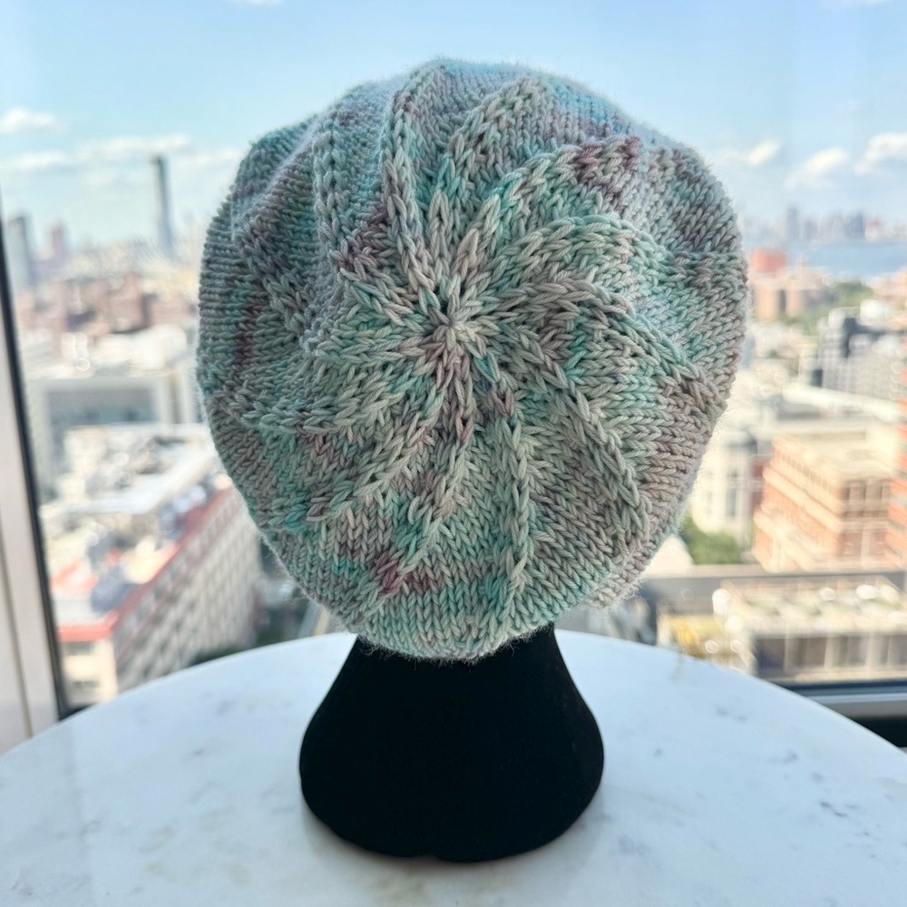 Handcrafted Knit Spiral Slouchy Beanie - Teal Marled - Picture 3 of 7